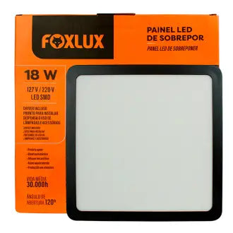 Luminária Led18w Sobrepor Quadrada 6500K Preto Foxlux