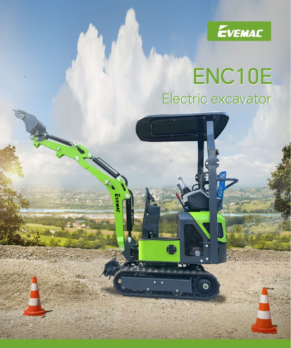 Mini Escavadeira Elétrica sobre Esteira EVEMAC ENC10E (1 Tonelada)