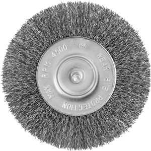 Escova circular 4", cerdas em aço inox, 4.500/min, com haste 1/4", VONDER
