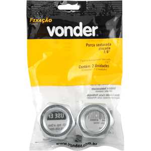 Porca sextavada 7/8" UNC, zincada, cartela com 2 peças, VONDER