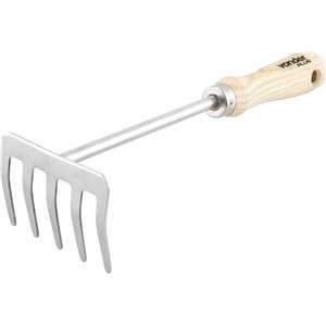 Ancinho para jardim em aço inox, com 5 dentes, cabo em madeira, VONDER PLUS