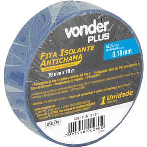 Fita isolante, 19 mm x 10 m, azul, VONDER PLUS
