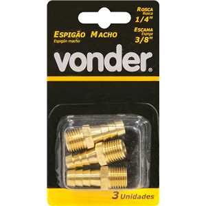 Espigão rosca macho de 1/4" NPT com escama de 3/8", cartela com 3 peças, VONDER