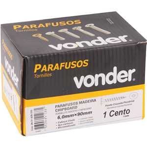 Parafuso madeira chipboard, cabeça chata, fenda cruzada/pozidrive, 6,0 mm x 90,0 mm, VONDER