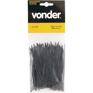 Abraçadeira de nylon, preta, 100 mm x 2,5 mm, com 100 peças, VONDER