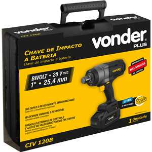 Chave de impacto, bateria 20 V, encaixe de 1", fonte de carregamento bivolt automático, CIV 120B VONDER PLUS