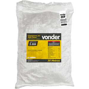 Corrente em aço inox 304, com elo curto, 5 mm, VONDER