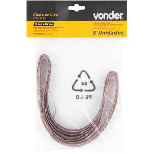 Lixa em cinta, 454 mm x 15 mm G 240, embalagem com 5 peças, VONDER