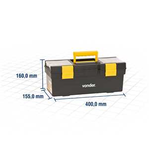Caixa plástica para ferramentas, preta e amarela, com 1 bandeja, CPV 0400, VONDER
