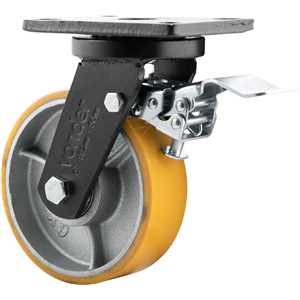 Rodízio giratório industrial 6", de poliuretano e ferro fundido, com freio, VONDER