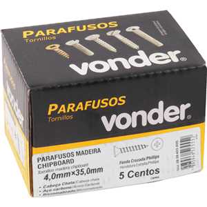 Parafuso madeira chipboard, cabeça chata, fenda cruzada/phillips, 4,0 mm x 35,0 mm, VONDER