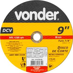 Disco de corte 230 mm x 3,2 mm x 22,23 mm DCV, VONDER