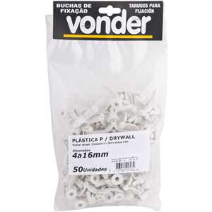 Bucha de plástico para fixação de drywall de 4,0 mm a 16,0 mm, com 50 peças, VONDER