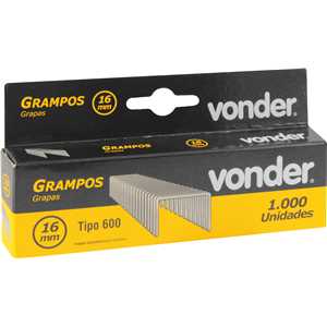 Grampo 16 mm, para grampeador/pinador elétrico GPE 916, caixa com 1.000, VONDER