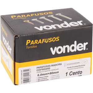 Parafuso madeira chipboard, cabeça chata, fenda cruzada/pozidrive, 6,0 mm x 80,0 mm, VONDER