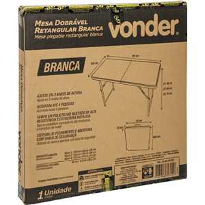 Mesa dobrável retangular, 120 cm, branca, VONDER
