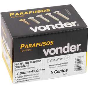Parafuso madeira chipboard, cabeça chata, fenda cruzada/phillips, 4,0 mm x 45,0 mm, VONDER