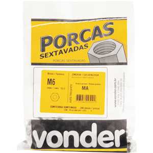 Porca autotravante sextavada, 6 mm, MA, baixa, zincada, VONDER