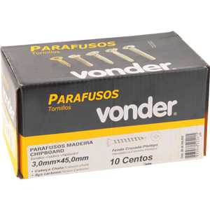Parafuso madeira chipboard, cabeça chata, fenda cruzada/phillips, 3,0 mmx 45,0 mm, VONDER