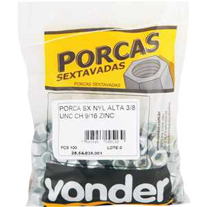 Porca autotravante sextavada, 3/8", UNC, alta, zincada, VONDER
