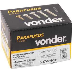 Parafuso madeira chipboard, cabeça chata, fenda cruzada/phillips, 4,0 mm x 12,0 mm, VONDER