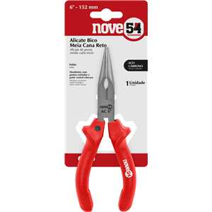 Alicate bico meia cana reto 6", em aço carbono polido, NOVE54