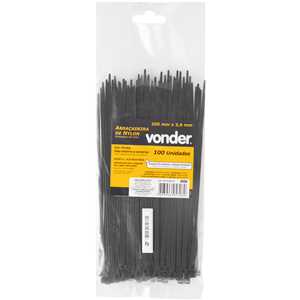 Abraçadeira de nylon, preta, 200 mm x 3,6 mm, com 100 peças, VONDER