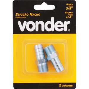Espigão rosca macho de 3/8" NPT com escama de 1/2", cartela com 2 peças, VONDER