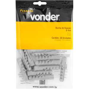 Bucha de nylon para fixação 8 mm, cartela com 10 peças, VONDER