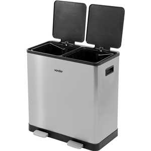 Lixeira retangular dupla, 30 litros, inox, cinza, VONDER