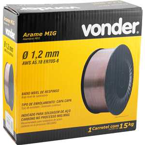 Arame MIG/MAG 1,2 mm, carretel plástico com 15 kg, VONDER/TMX.