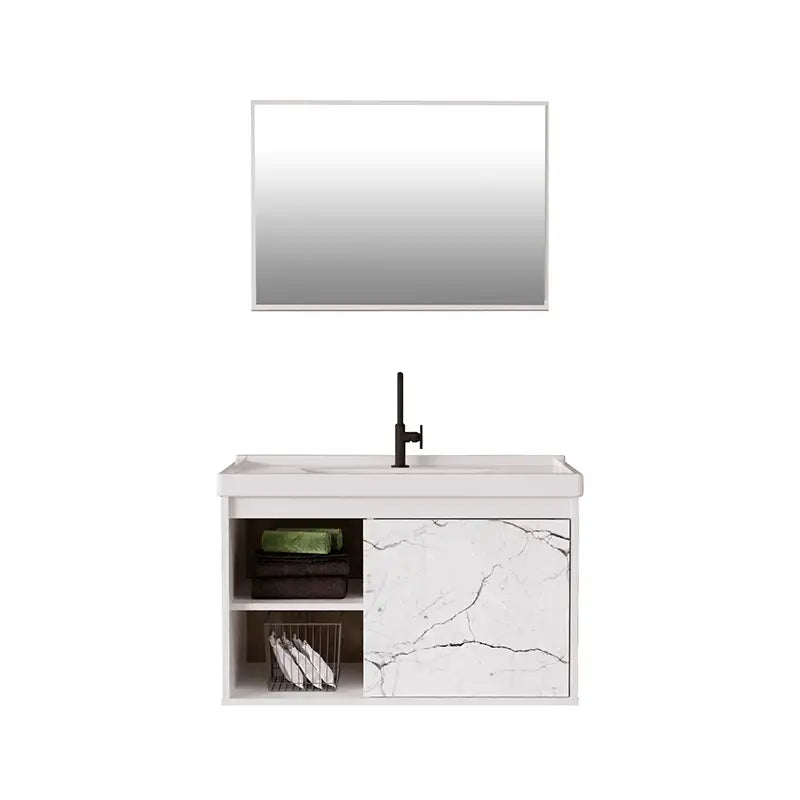 Gabinete Banheiro C/Espelho Branco Marmorizado 60Cm
