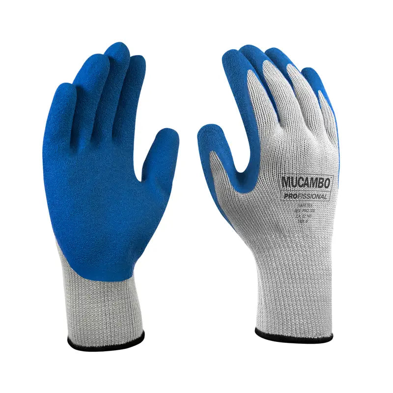 Luva Malha Banhada Látex Azul 8 Mucambo C10