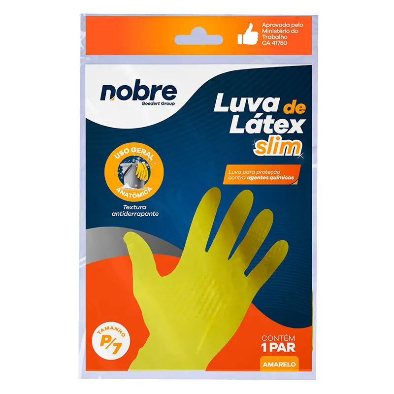 Luva Látex Amarela Antiderrapante P Nobre