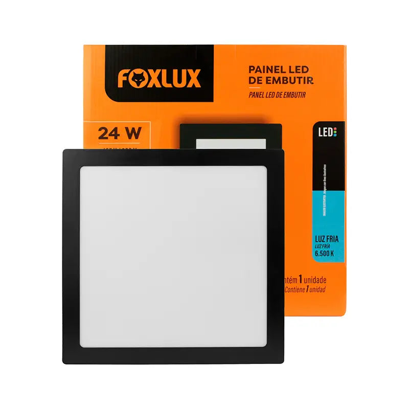 Luminária Led 24W Embutir Quadrada 6500K Preto Foxlux