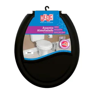 Assento Sanitário Preto Almofadado Oval Herc