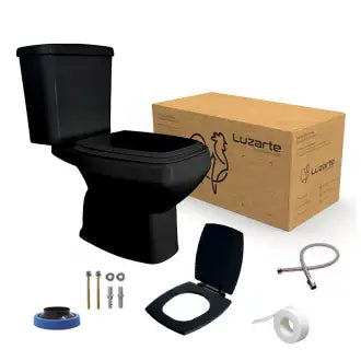 Vaso Sanitário Preto Caixa Acoplada C/Assento + Kit Montagem Anturius