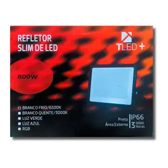 Refletor Led 800W Preto 6500 T-Led Bivolt