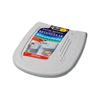 Assento Sanitário Cinza Claro Almofadado Retangular