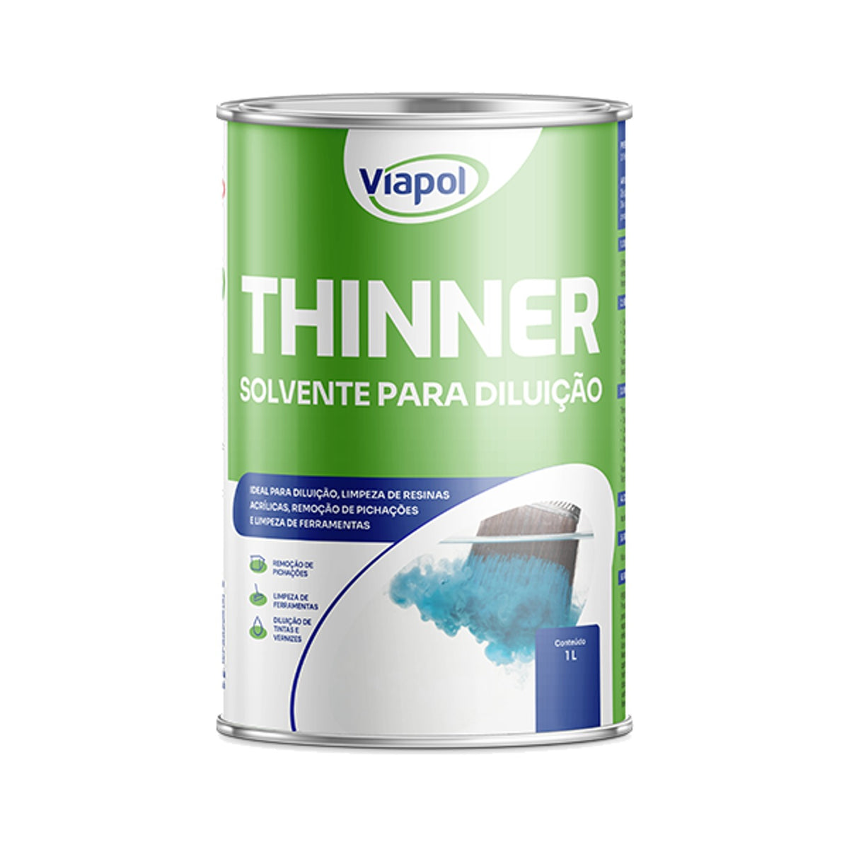 Thinner solvente aromático removedor de pichação Viapol para limpeza de ferramentas e vernizes acrílicos