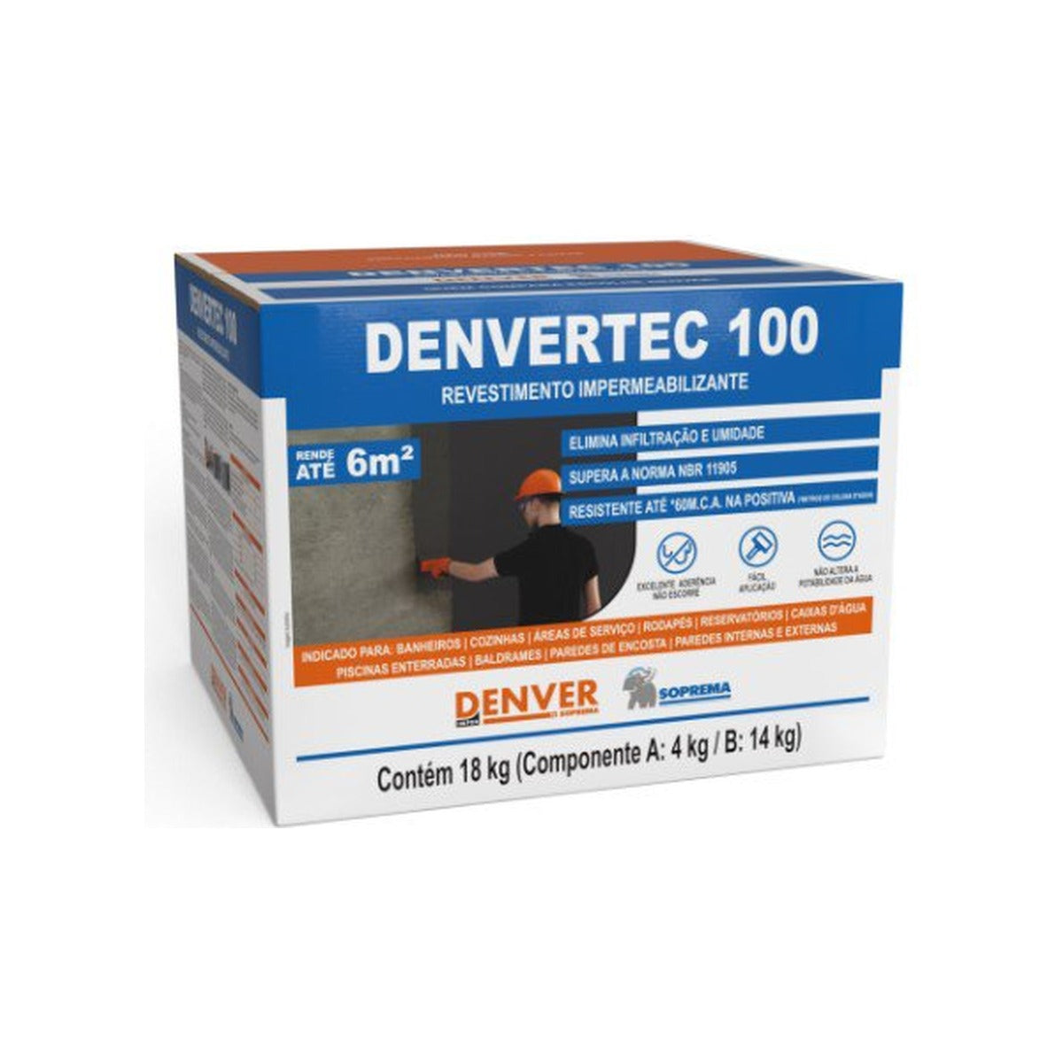 Argamassa polimérica semiflexível Denvertec 100 Denver para piso e parede 18 kg