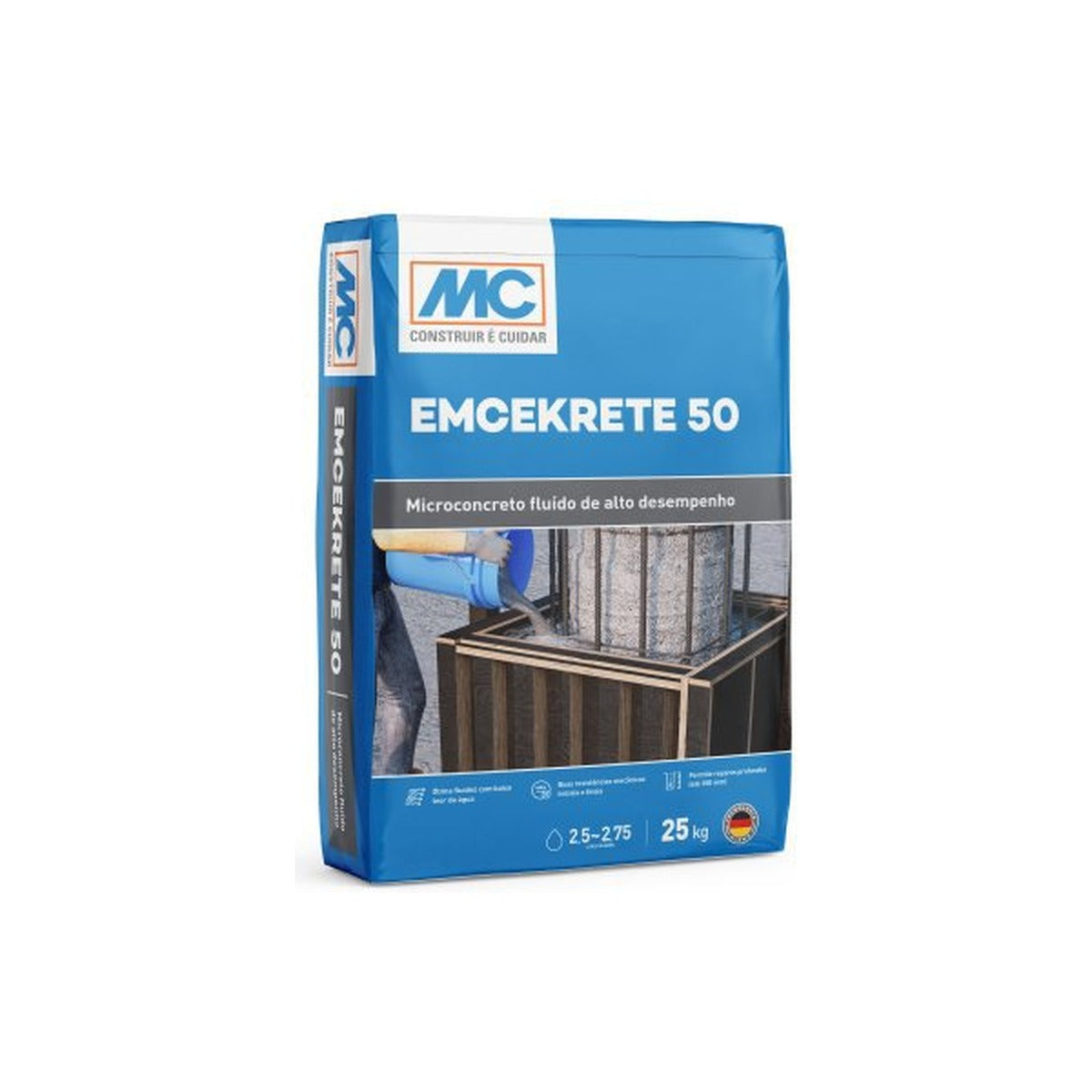 Microconcreto fluido Emcekrete 50 MC Bauchemie para reparo estrutural 25 kg
