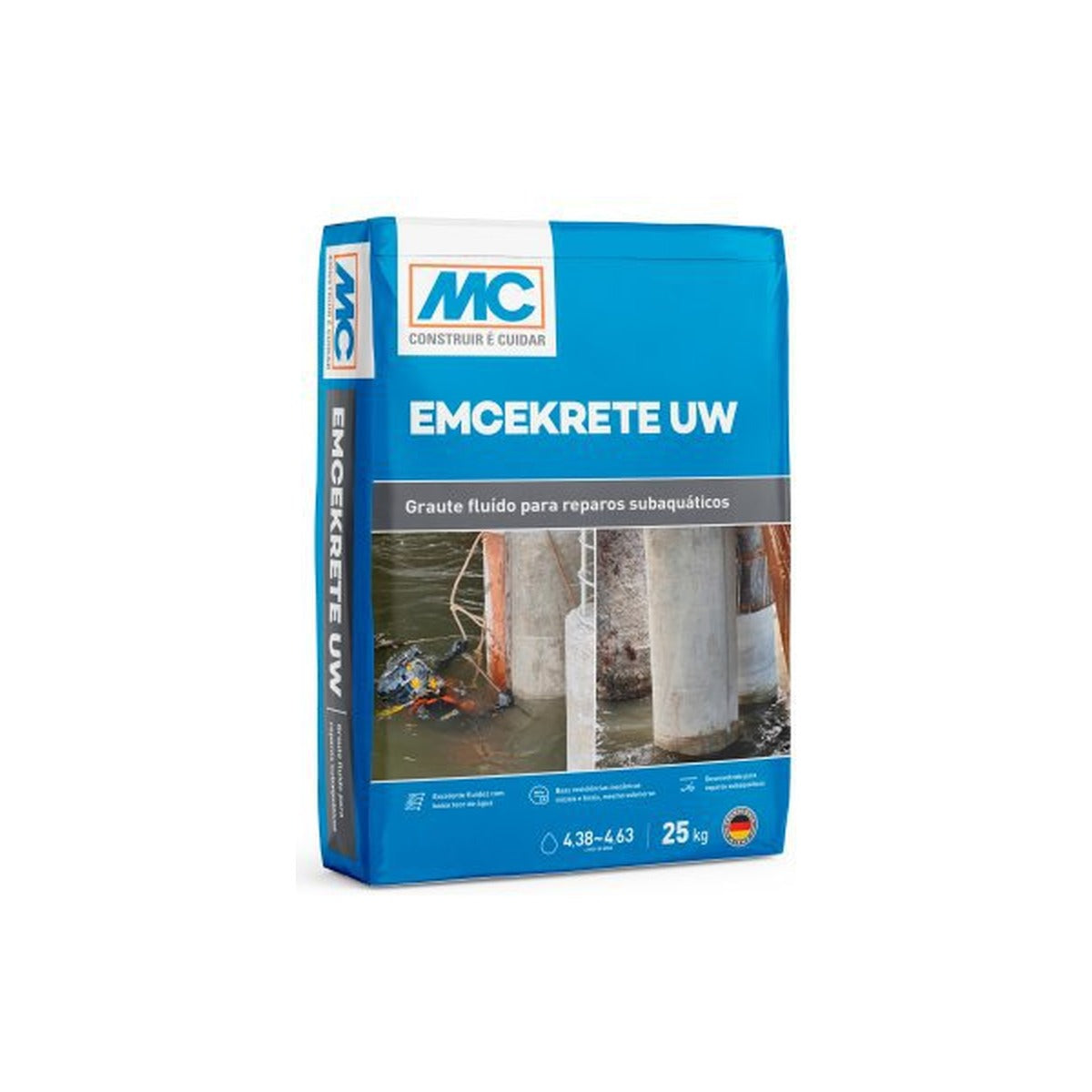 Graute fluido Emcekrete UW para reparo subaquático de concreto 25 kg