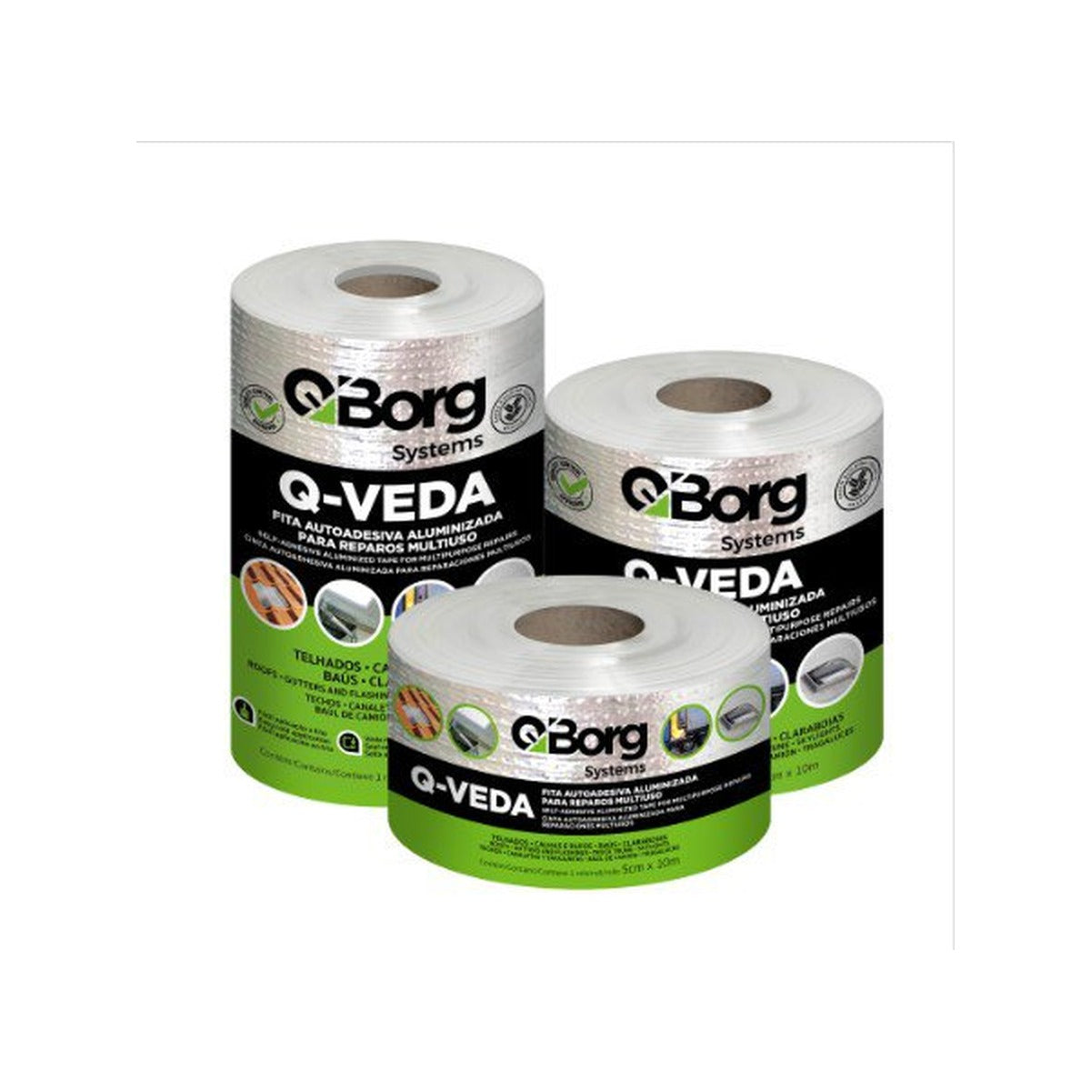 Fita asfáltica autoadesiva aluminizada Q-Borg para calhas, rufos e telhas