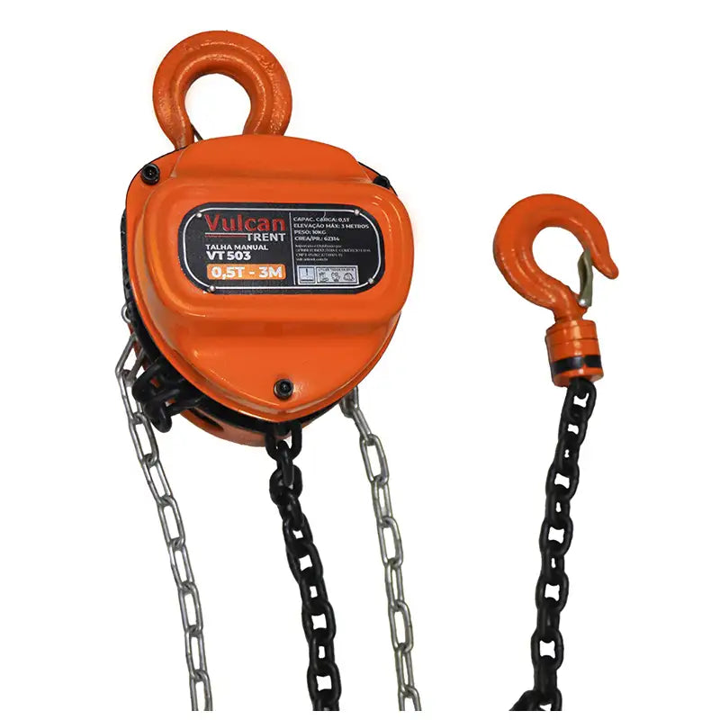 Talha Manual 0,5 Toneladas Corrente 3 Metros Vulcan