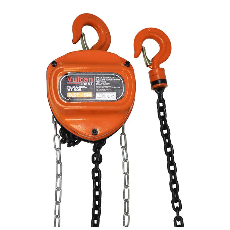 Talha Manual 0,5 Toneladas Corrente 5 Metros Vulcan