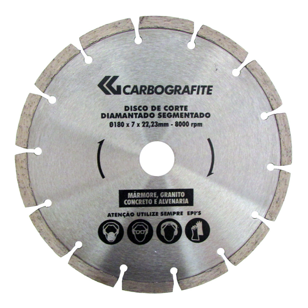 Disco Diamantado Segmentado 180 x 7 x 22,23mm - Mármore, Concreto, Granito e Alvenaria