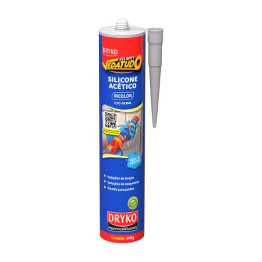 Silicone acético transparente Dryko para vidros e metais 265 ml