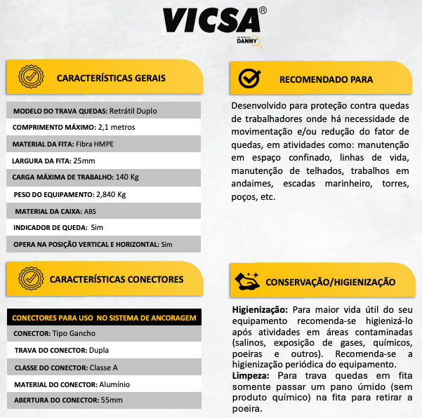 Trava Quedas Retrátil Duplo em Y c/ fita de 2,1 metros VIC-22051 Vicsa Danny