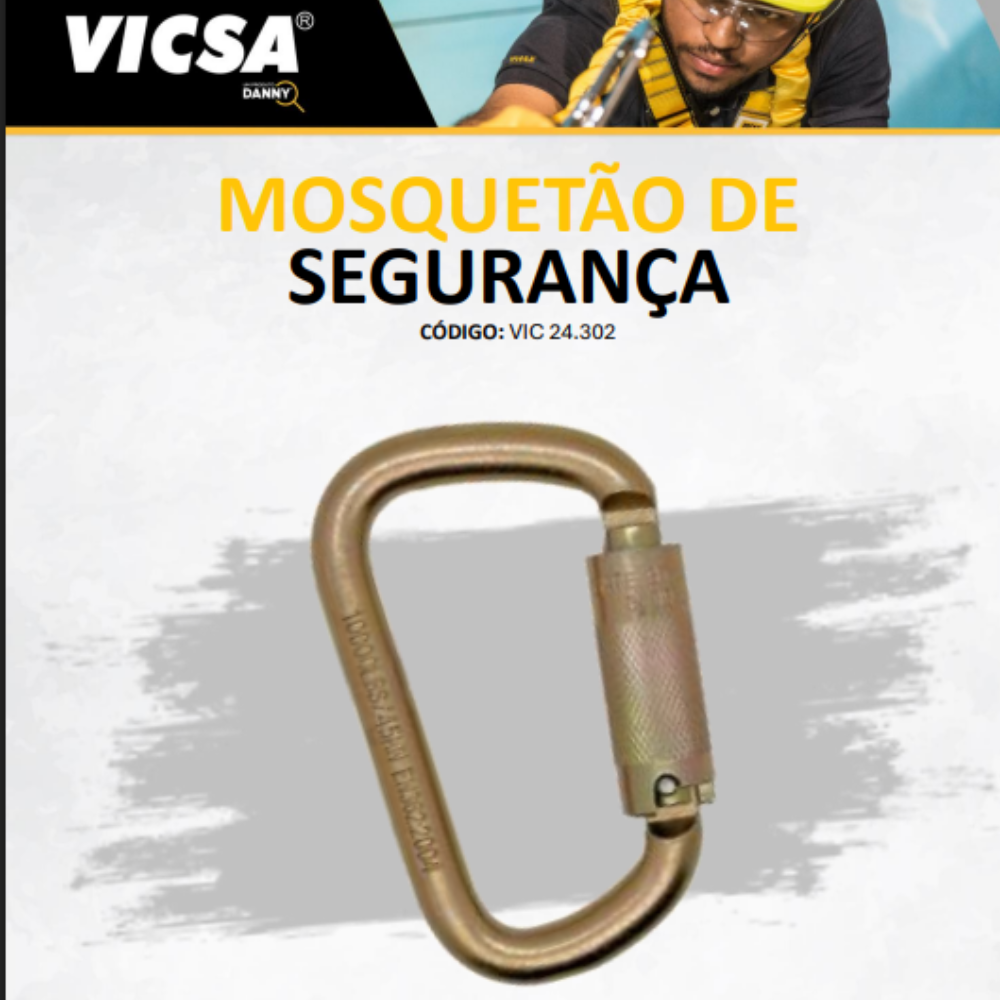 Mosquetão de Segurança em Aço Forjado com Trava Tripla Automática VIC-24.302